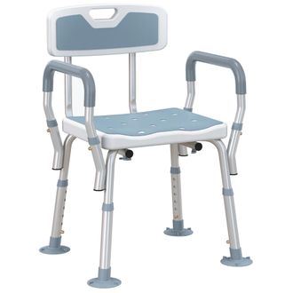 HOMCOM EVA Padded Shower Stool With Back And Arms 4 Suction Foot Pads Blue | TJ Hughes