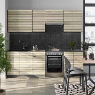 Vicco Mueble De Cocina Fame-line, Panel De Roble/antracita, 240 Cm, Et Antracita