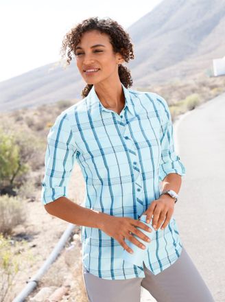 Catamaran Blusenshirt CATAMARAN Funktions-Bluse, Damen, Gr. 38, gr&uuml;n (mint, kariert), 65% Polyester, 35% Baumwolle, gemustert, kariert, mehrfarbig, Shirts Bluse