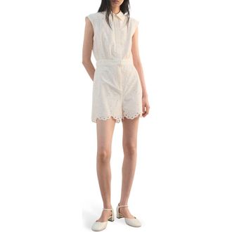 Mango Embroidered Cutwork Sleeveless Romper in Ecru at Nordstrom, Size X-Small