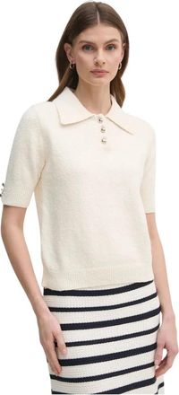 Oui Button Truien - Dames - Ronde hals truien - Beige - XS - Katoen - Truien & Vesten