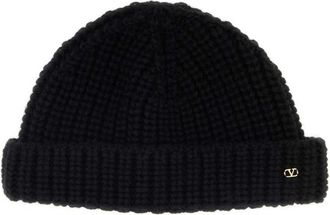 Valentino Garavani Black Logo Beanie Hat