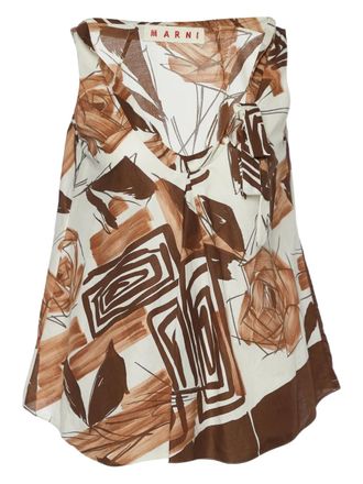 Marni floral-print sleeveless top - Brown