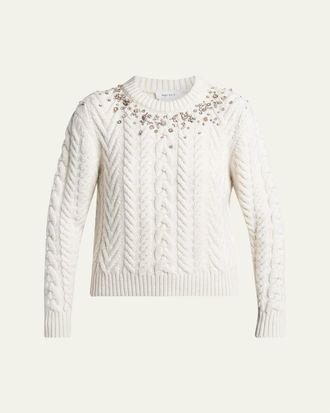 Alexander McQueen Crystal Cashmere Cable Crewneck Sweater