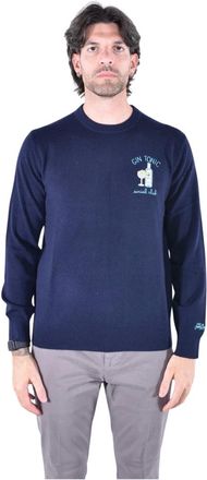 MC2 Saint Barth Heron Light Gebreide Trui met Ronde Hals - Heren - Truien - Blauw - Maat: L Zijde