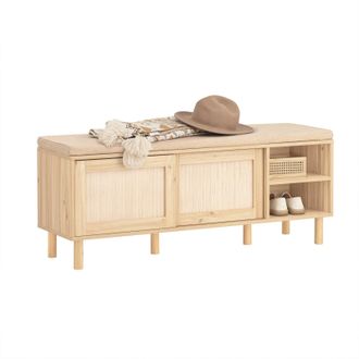 SoBuy Banco Zapatero Banco De Almacenamiento Con 2 Puertas Y 2 Estantes 121 X 35 X 49 Cm Natural Fsr163-n Sobuy Es