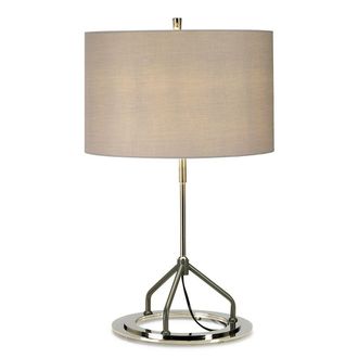 Loops Table Lamp Grey Shade White Highly Polished Nickel Finish LED E27 60W Bulb in Metallics