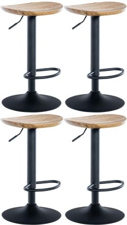Clp Set de 4 taburete de bar ajustable giratorio en madera natural
