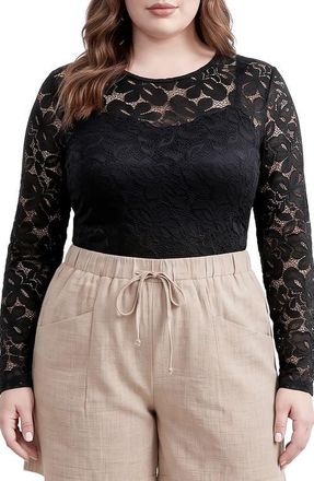 Standards & Practices Floral Lace Top in Black at Nordstrom, Size 3X