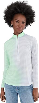 Jamie Sadock Sunsense Gradient Stripe Long Sleeve Quarter Zip Womens Clothing Green : SM, Polyester/Spandex