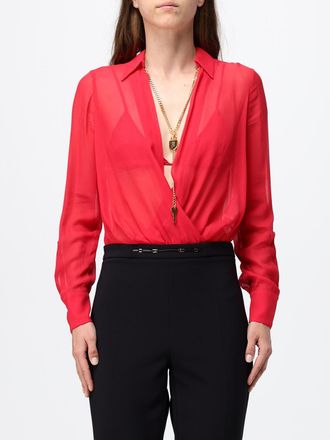 Elisabetta Franchi Camicia body in cr&ecirc;pe con collo gioiello
