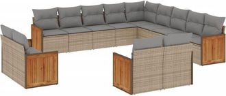 vidaXL Set Sof&aacute;s De Jard&iacute;n Con Cojines 13 Pzas Rat&aacute;n Sint&eacute;tico Beige Vidaxl