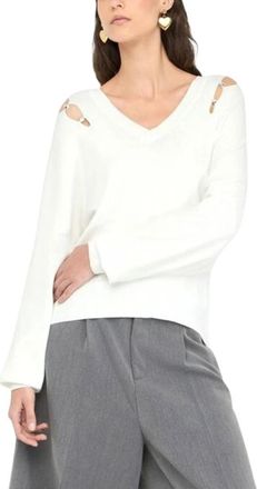 Liu Jo Trui met edelstenen - Dames - V-hals truien - Wit - L - Polyester - Truien & Vesten