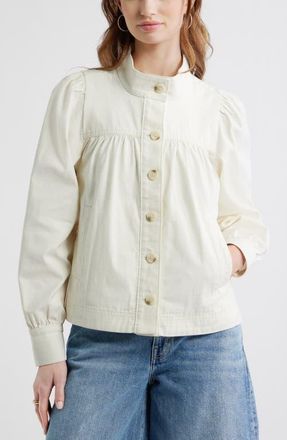 Treasure & Bond Gathered High Neck Denim Jacket in Ecru at Nordstrom, Size X-Large