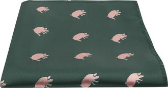King & Priory Dark Green Embroidered Pig Pocket Square, Handkerchief