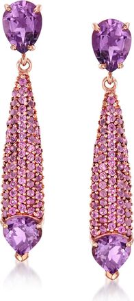 Ross-Simons Amethyst and Rhodolite Garnet Drop Earrings in 18kt Rose Gold Over Sterling