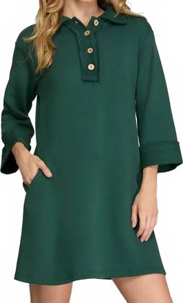 She + Sky 3/4 Sleeve Knit Collared Dress In Hunter Green
