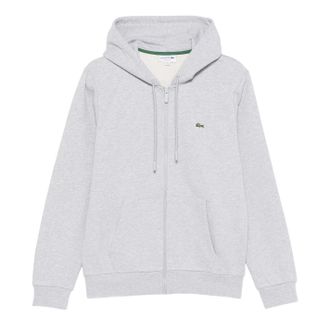 Lacoste Heren-hoodie met logo, relaxte pasvorm en lange mouwen (Zilvergrijs)