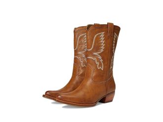 Frye and Co. Irlene Short Deco Stitch Cowboy Womens Boots Caramel : 8.5 M, Suede