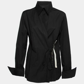 Gianfranco Ferre Vintage Black Cotton Button Detail Tie-Fastening Shirt