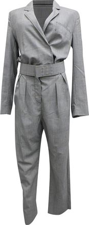 Max Mara Prince Of Wales Checked Jumpsuit in Gray Wool