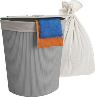 Relaxdays Relaxdays Corner Laundry Basket with Lid, Bamboo, 80 l, Foldable Laundry Hamper, HxWxD: 60 x 36 x 36 cm, Grey