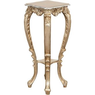 Biscottini International Panchetto Tavolino alto stretto portavaso interno 87x34x37 cm Piedistallo piante argento Portavasi interno alti in stile barocco