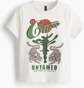 H&M T-Shirt aus Baumwolle - Weiss/Cura&ccedil;ao