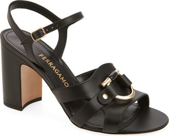 Ferragamo Lumya Gancio Ankle Strap Block Heel Sandal in Black at Nordstrom, Size 10.5