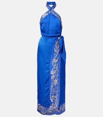 Poupette St Barth Vestido midi Hana de sat&eacute;n floral