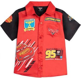 Disney Short Sleeve Button Down Shirt in Lightning Mcqueen Red Red at Nordstrom, Size 18-24M