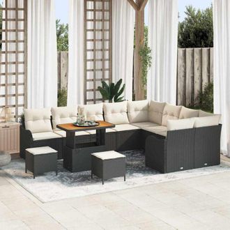 vidaXL Conjunto De Sof&aacute; De Jard&iacute;n 12 Pcs Negro Rat&aacute;n Sint&eacute;tico Vidaxl