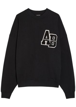 Anine Bing Miles Appliqu&eacute;d Cotton Sweatshirt - Black - S (UK8-10 / S)