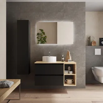 Cygnus Bath Mueble Ba&ntilde;o Bequia 100 Cm Negro Y Coqueta Roble Con Lavabo