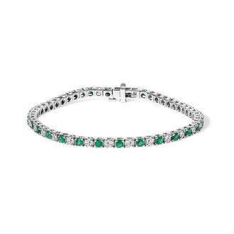 House of Brilliance 14K White Gold Alternating 1 1/2 Cttw Diamond and Emerald Tennis Bracelet
