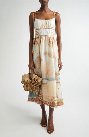Zimmermann Mahon Linen Picnic Dress in Island Map Blue at Nordstrom, Size 4