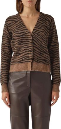 Max Mara Tijgerpatroon Gebreide Vest - Dames - Vesten - Bruin - L - Truien & Vesten