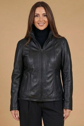 D'Arienzo Giacca in pelle nera vestibilit&agrave; comfort effetto liscio DArienzo, Seleziona Taglia XXL, Colore Nero