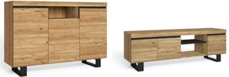 Skraut Home Set Naturale Sala da Pranzo, Mobile Ausiliario, Credenza-Mobile tv 140 cm Rovere Nordic Nero - Skraut Home