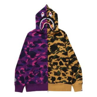 A Bathing Ape Split Camo Shark Full Zip Hoodie Purple Yellow 1M30-115-005-PUR