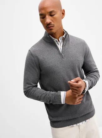 Le 31 Mens Zip-neck silky knit sweater