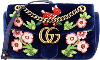 Gucci GG Marmont Flap Bag Embroidered Matelasse Velvet Small shoulder bag - Blu
