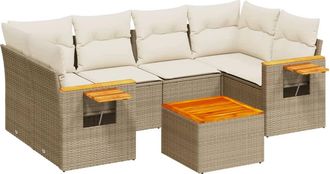 vidaXL Vidaxl - Set Sof&aacute;s De Jard&iacute;n 7 Piezas Y Cojines Rat&aacute;n Sint&eacute;tico Beige