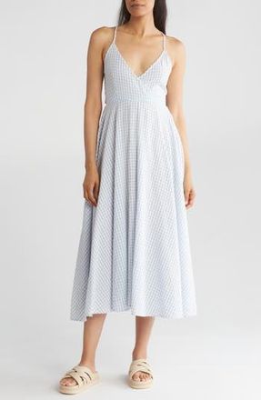 Lovestitch Gingham Cross Back Midi Dress in Periwinkle/White at Nordstrom Rack, Size Large