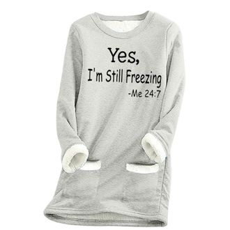 Generic Yes,Im Still Freezing Ladies Jumpers Winter Warm Christmas Sweatshirts Letter Print Fleece Round Neck Tops Womens Loose Jumpers with Pockets Vintage P