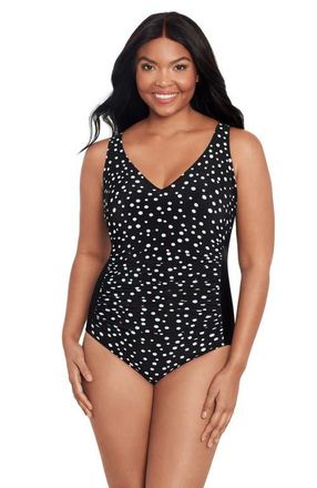 Trimshaper Jean Ruching One-Piece Control Swimsuit in Cosmic Dots at Nordstrom, Size 18