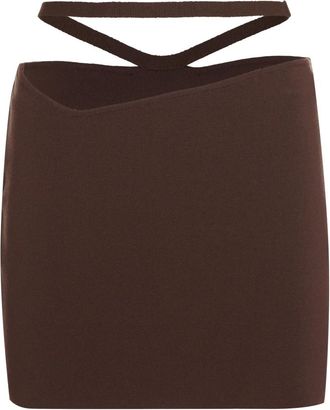 ADĀMO Andrea Adamo Gebreide Minirok met Uitgesneden Details - Dames - Korte rokken - Bruin - M - Polyester - Rokken