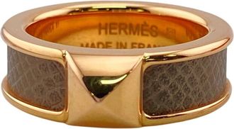 Herm&egrave;s Pink Gold Leather Band Ring (Pre-Owned)