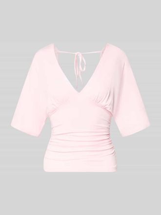 Gina Tricot Bluse aus Viskose-Mix mit V-Ausschnitt in Hellrosa, Gr&ouml;&szlig;e XL
