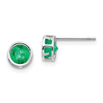Diamond2Deal 14k White Gold 5mm Bezel Emerald Stud Earrings